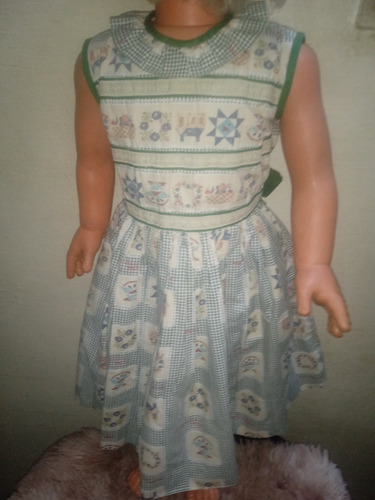 Elegante Vestido De Niña Estampado Color Verde Talla 4 Años.