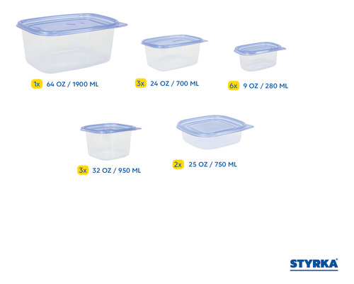 15 Contenedores De Plástico Toppers Styrka 30 Color Azul claro