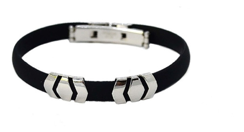 Pulsera Acero Quir Y Caucho Dijes Hombre Negro Cierre Reloj