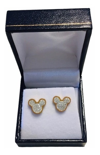 Aros Minnie Y Mickey De Circonita Y Baño De Oro De 18 K.