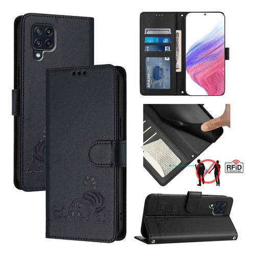 Funda Tipo Cartera Con Estampado De Gato Para M32 4g/m22