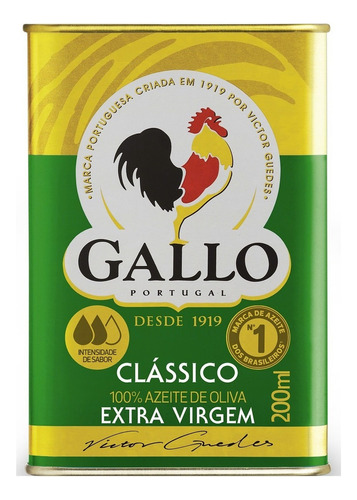 Óleo extra virgem de oliva Gallo em lata sem glúten 200 ml