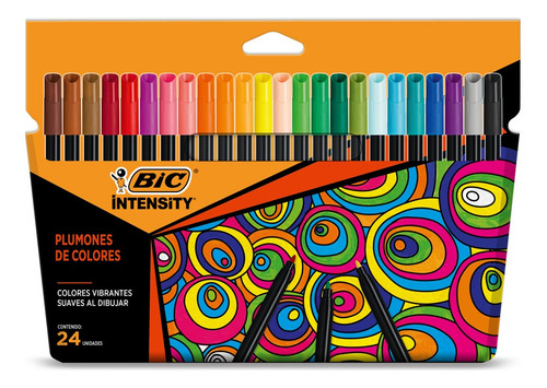 Plumones Intensity Bic Punta De Bala Fina 24 Colores Vivos Color Multicolor