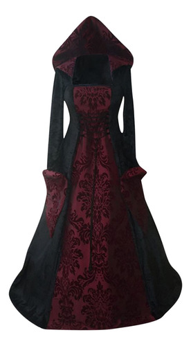 Vestido Gotico Capucha Para Mujer Estilo Retro Estampado