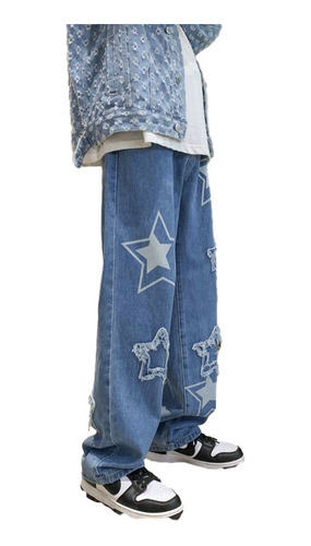 Jeans Con Patrón De Estrella De Cinco Puntas Para Hombres