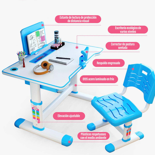 Escritorio Mesa Infantil Incluye Silla Accesorios Niños80*50
