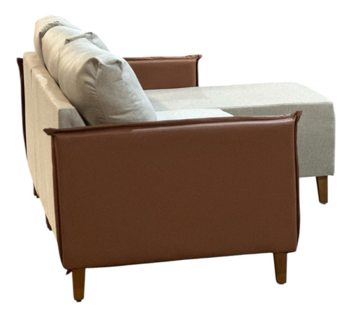Pufe Sofa De Canto 3 Lugares Moderno Braço De Courino Marrom