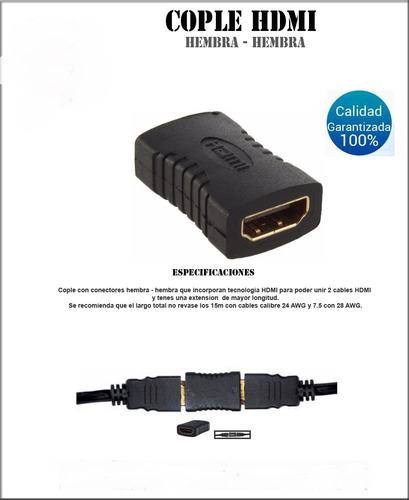 Imagen 5 de 6 de Adaptador Hdmi Hembra-hembra Prolongador