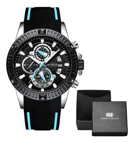 Reloj De Cuarzo Deportivo De Silicona Mini Focus Calendar Correa Negro/azul