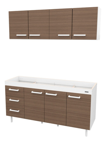 Combo Mueble De Cocina 1,60 Mts. Mosconi Sin Bacha Color Blanco frente Carvalho Mezzo