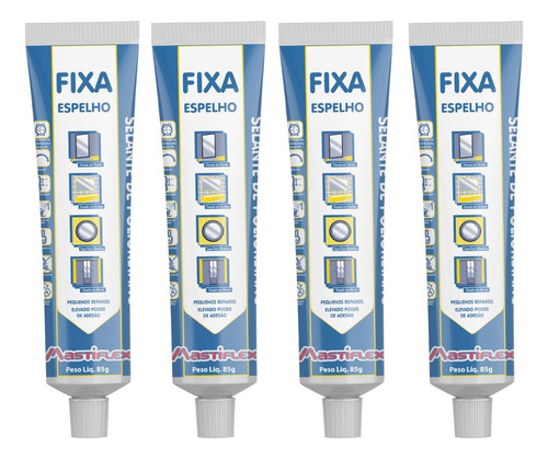 4 Fixa Espelho Plus Bisnaga 85g Mastiflex Adesivo Pu Branco