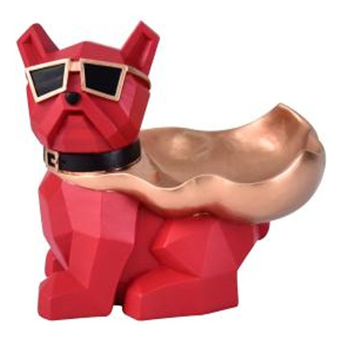Figura Decorativa Bulldog Perro Resina Con Capa Bandeja 23cm
