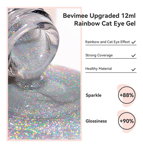 Bevimee Rainbow Cat Eye Gel Nail Esmalte 12 Ml Silver Glitte