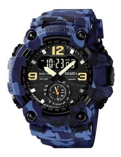 Reloj Skmei 1637 Hombre Deportivo Sumergible Camuflado Azul