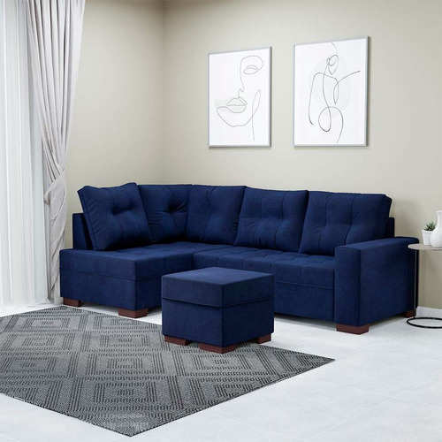 Sofá De Canto 6 Lugares Gávea Suede Azul