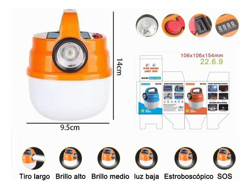 Lámpara Recargable Solar Linterna Camping Led For Acampar