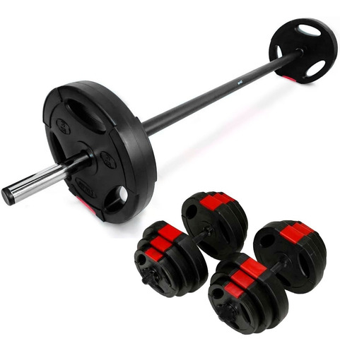 Kit Barra + Mancernas + 40 Kg De Discos Pesas Funcional Gym