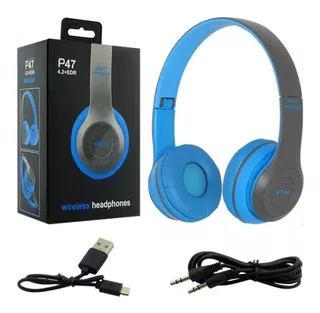 Audifonos P47 Bluetooth 5.1 Microsd Deportivos Wireless Azul