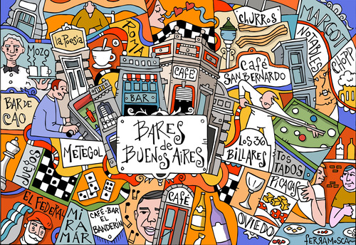 Láminas Ilustradas  Bares De Buenos Aires 