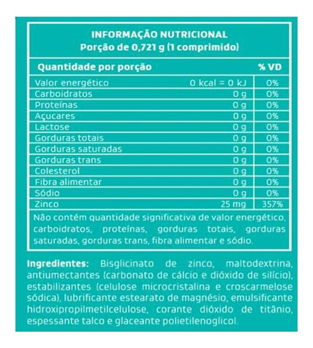Zinco Quelato 25mg Kit Com 3 Potes De 60 Comprimidos Cada