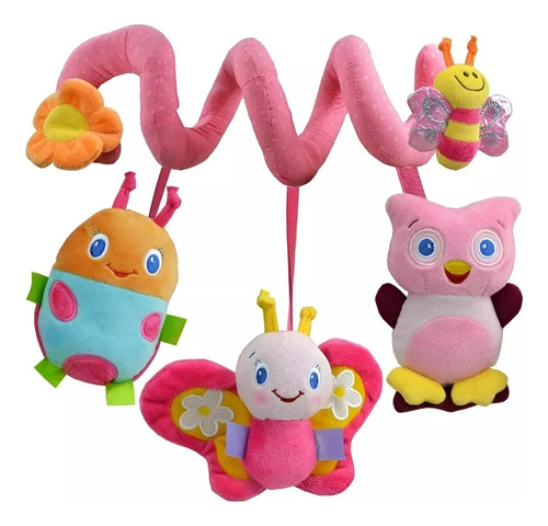 Cunero Peluche Espiral Crujido Sonajero Para Cochecito Bebe Rosa Animales