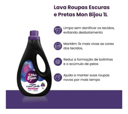 Sabão líquido Mon Bijou lava roupas escuras lava roupa para roupas escuras garrafa 1 L pacote x 2