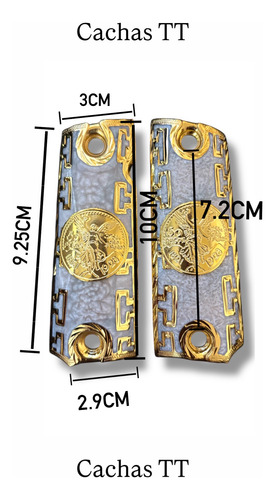 Cachas De La Virgen En Chapa De Oro Para M1911 Cal 38/45 Dorado