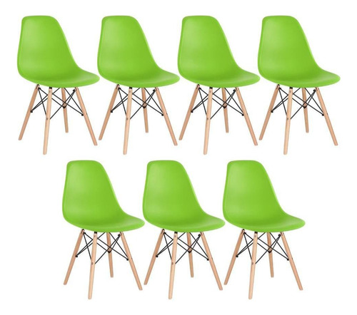 7 X Cadeiras Charles Eames Eiffel Dsw Base De Madeira Clara Cor da estrutura da cadeira Verde-claro