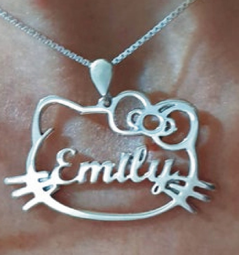 Collar Personalizado Hello Kitty Con Nombre. En Plata 950.