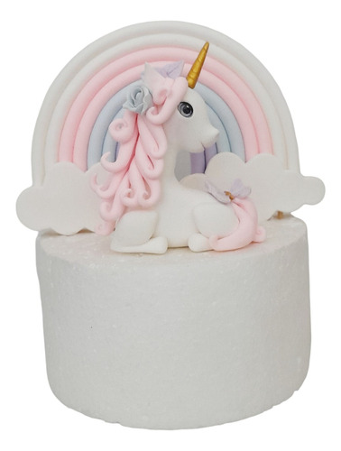 Adorno Unicornio Más Arcoíris En Porcelana Fría