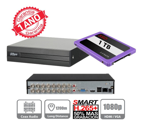 Dvr Dahua Xvr1b16-i 2mp 16ch 1080p Lite H.265+, +ssd 1tb
