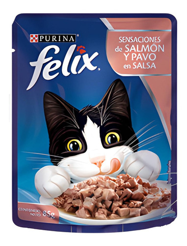 Alimento Felix Sensaciones para gato adulto sabor salmón y pavo en sobre de 85g