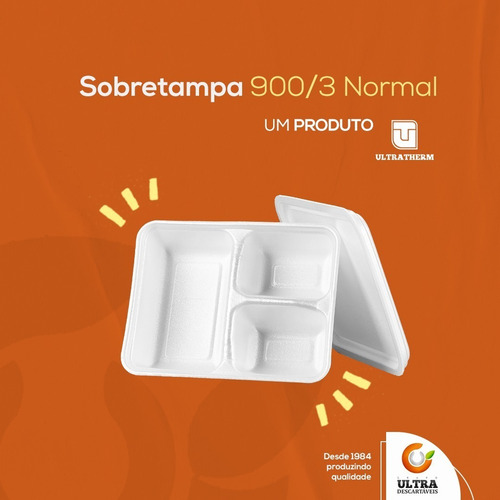 Imagem 4 de 4 de Marmitex Isopor 3 Divisórias 900ml C/ Tampa 100un