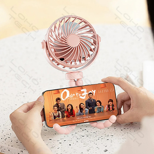 Trípode Flexible Ventilador De Mano Portátil Recargable Rosa