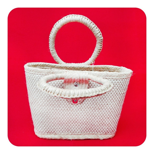 Imagen 2 de 5 de Bolsa Artesanal De Palma Natural Color Blanco 35x31 Cm Bls