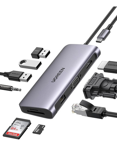 Usb C, 10 En 1 Usb C Hub Adaptador A Hdmi 4k30hz 