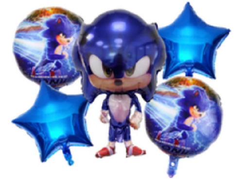 Kit 5 Globos Sonic 2024 Incluye Muñeco De Sonic 72cm Nuevo