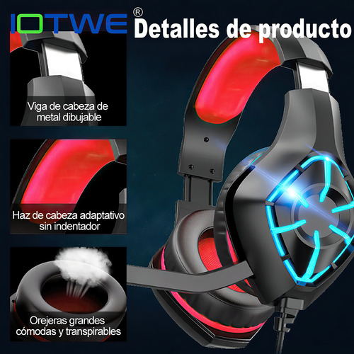 Audífonos Gamer Alambricos Diadema Light Rgb Led Pc