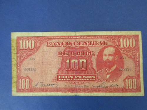 Billete Chile 100 Pesos Firmado Trucco- Maschke Año 1946