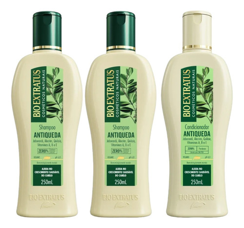 Kit 2 Shampoo 1 Condicionador Jaborandi 250ml Antiqueda