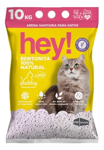Arena Aglutinante P Gatos 10kg Control Olores Hey! Bentonita