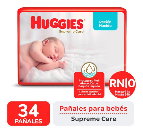 Pañales Huggies Supreme Care Rn X 34 Recien Nacido