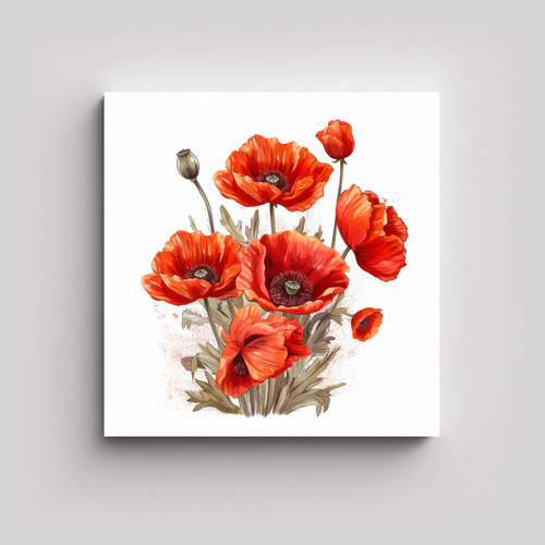 Cuadro Canva Amapolas Realistas En Lienzo 40x40cm Flores