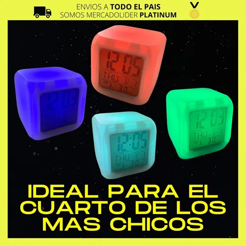 Reloj Digital Suono Cubo Luces Led Alarma Despertador Temperatura A solo  2200 pesos - Diseño Moderno. - Va cambiando progresivamente de…