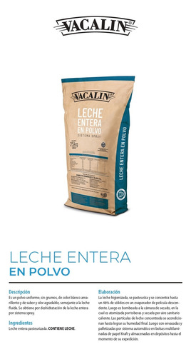 Leche Entera Vacalin En Polvo X 25 Kilos - Liniers -