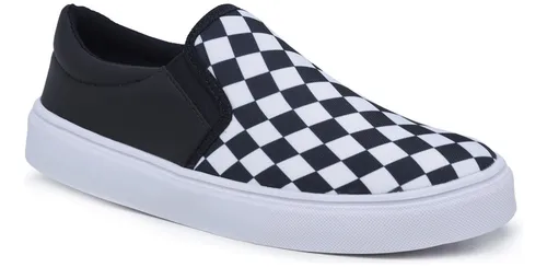 T nis Sapatenis Feminino Preto Xadrez Slip On Estilo Ver o