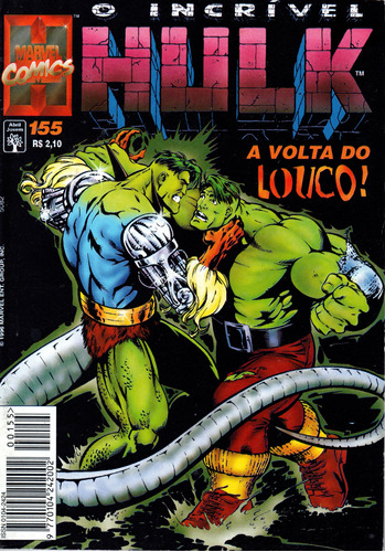 O Novo Incrível Hulk N° 155 - 84 Páginas Em Português - Editora Abril - Formato 13,5 X 19 - Capa Mole - 1996 - Bonellihq Cx03 Abr24