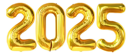 Kit Balões Metalizados 2025 Dourado 82cm Com Canudo - Yoss