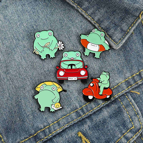 5 Pieces Cute Frog Enamel Pin Brooches Backpack Animal