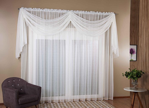 Cortinas Sala 6,00m X 2,80m Voil Com Bando Palha